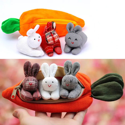 Three Rabbits Carrot Purse - Cute Rabbit Ornament
